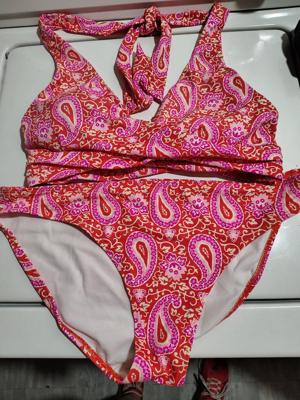 Women's Paisley Halter Bikini Set in Pink and Orange